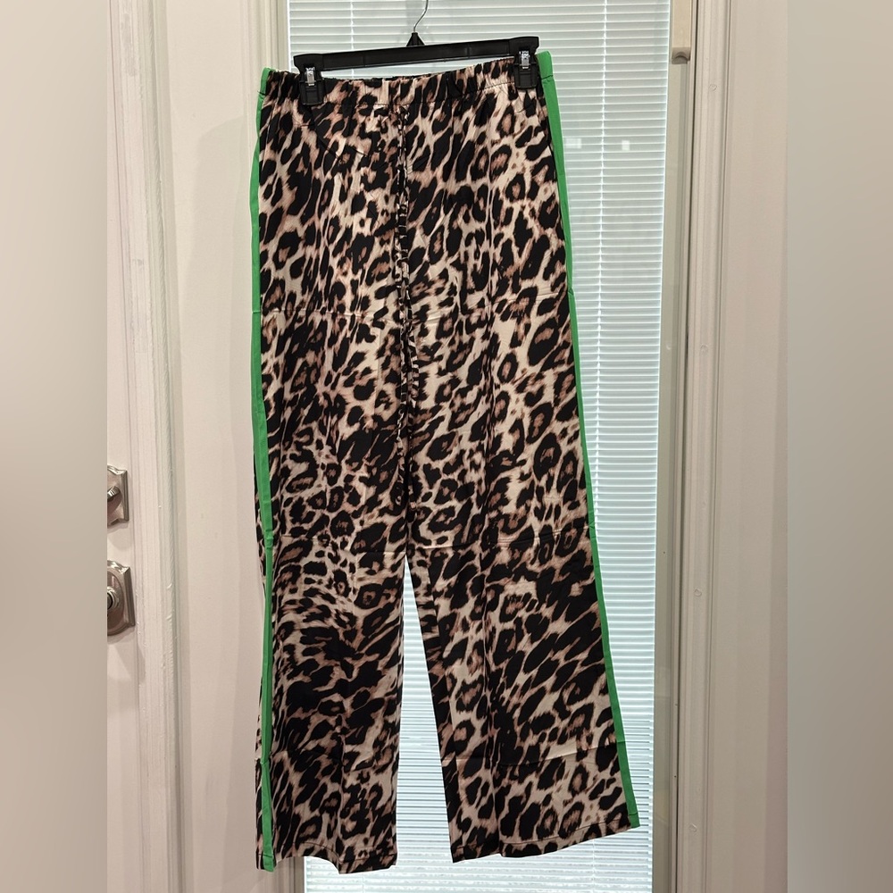 Leopard Print Track Pants with Green Accents